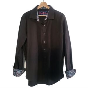 ROBERT GRAHAM Black Shirt with Paisley Accents Textured fabric Size XL